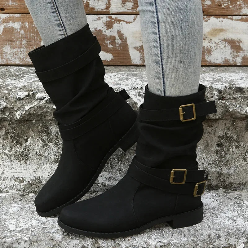 Lina Paris™ | Bottes élégantes avec texture plissée et boucle