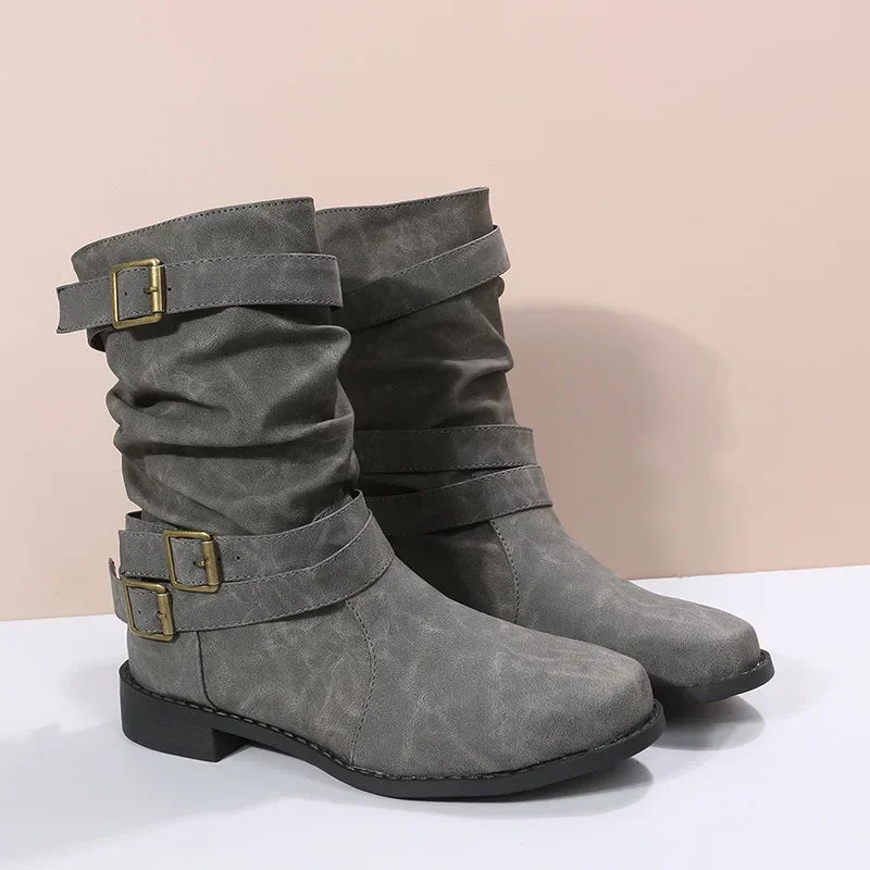 Lina Paris™ | Bottes élégantes avec texture plissée et boucle