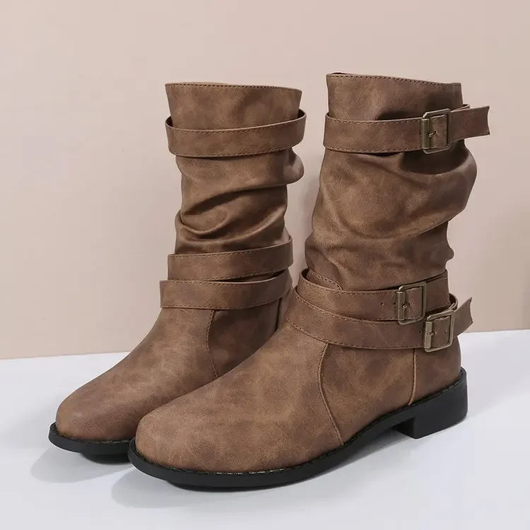 Lina Paris™ | Bottes élégantes avec texture plissée et boucle